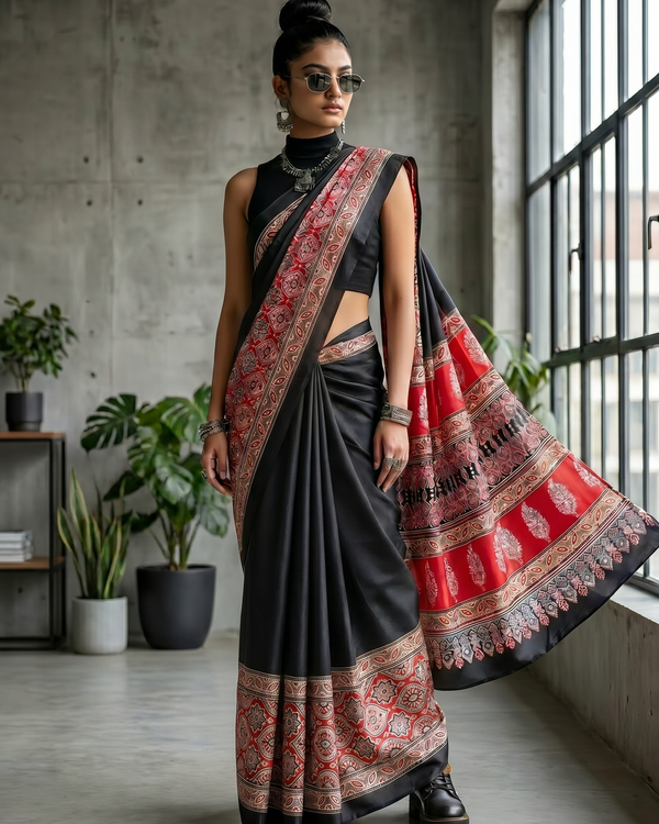 Mrs. SARDARNI Woven Soft Silk Saree - Black