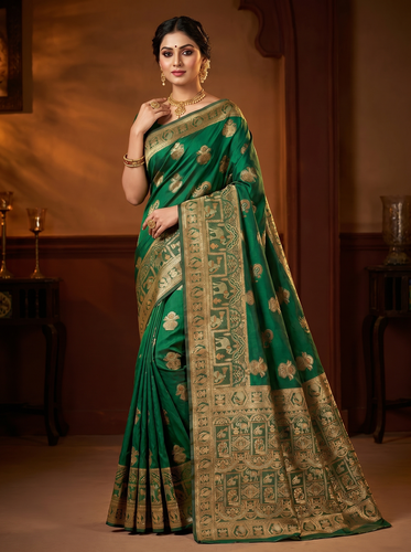 Mrs. SARDARNI Banarasi Jacquard Art Silk Saree - Cream Gold (Morni Collection)