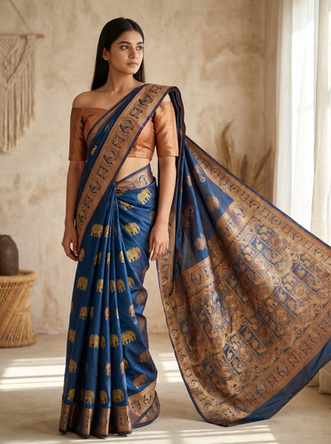 Mrs. SARDARNI Banarasi Jacquard Art Silk Saree - Emerald Grn (Morni Collection)