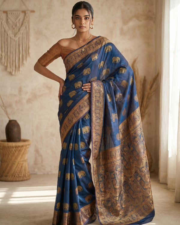 Mrs. SARDARNI Banarasi Jacquard Art Silk Saree - Emerald Grn (Morni Collection)