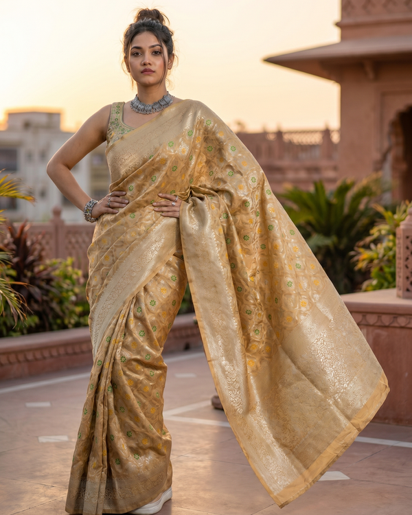 Mrs. SARDARNI Woven Soft Silk Saree - Gold