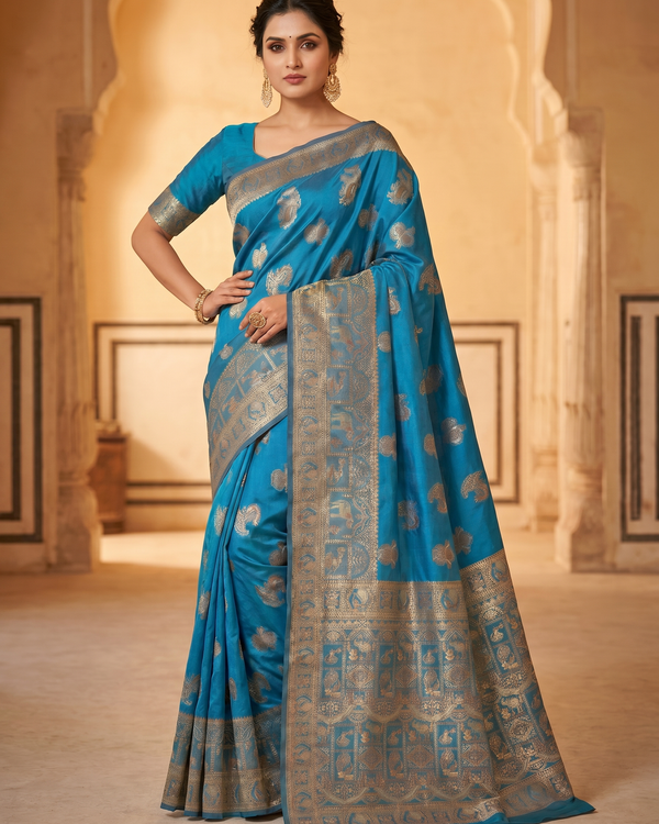 Mrs. SARDARNI Banarasi Jacquard Art Silk Saree - Heritage Teal (Morni Collection)