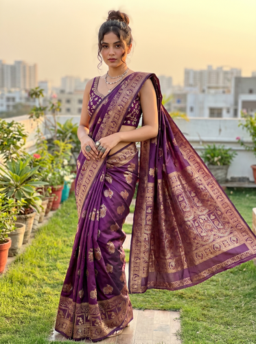Mrs. SARDARNI Banarasi Jacquard Art Silk Saree - Midnight Nvy (Morni Collection)