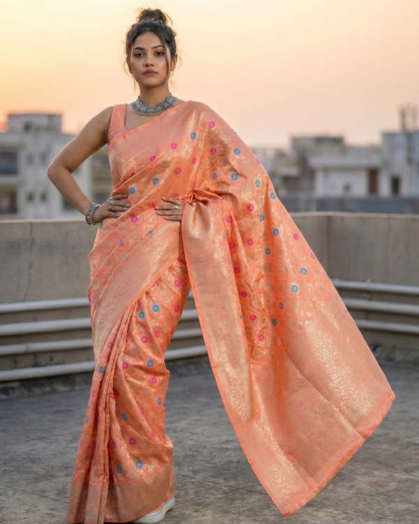 Mrs. SARDARNI Woven Soft Silk Saree - Peach