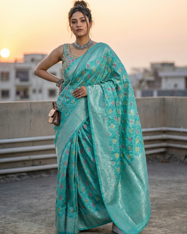 Mrs. SARDARNI Woven Soft Silk Saree - Teal