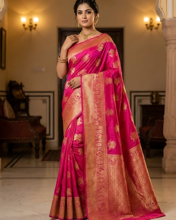 Mrs. SARDARNI Banarasi Jacquard Art Silk Saree - Pink (Morni Collection)