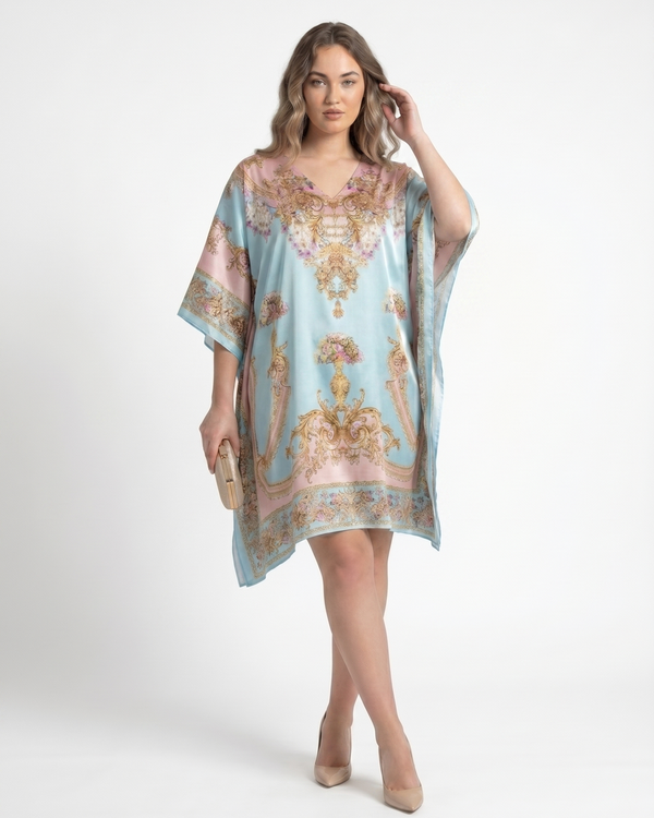 Mrs. SARDARNI Premium Designer Printed Kaftan - Seafoam Gold