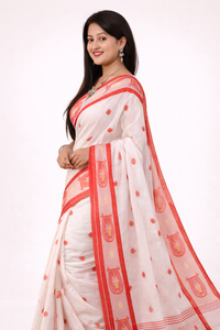 Classic White and Red Cotton Saree with Traditional Kulo Design | Premium Ethnic Wear | Mrs. SARDARNI