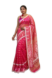 Premium Pink Jamdani Saree with Gold Zari & Lace Border | Mrs. SARDARN | Premium Ethnic Wear | Mrs. SARDARNI