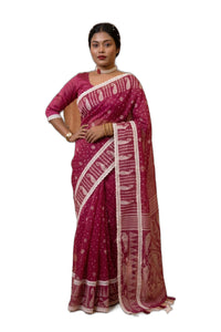 Exquisite Pink Jamdani Saree with White Lace Border | Mrs. SARDARNI