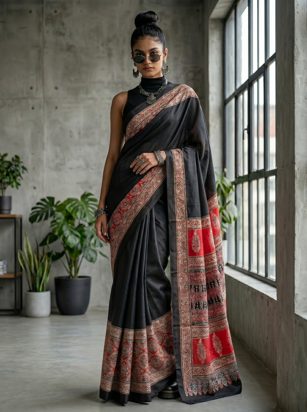 Mrs. SARDARNI Woven Soft Silk Saree - Black