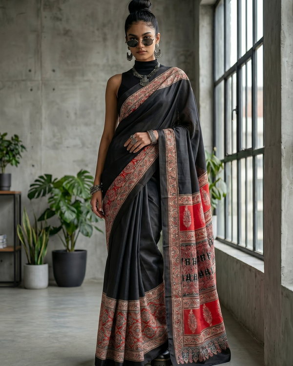 Mrs. SARDARNI Woven Soft Silk Saree - Black