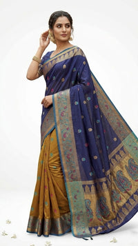 Mrs. SARDARNI Latest Blue Yellow Garod Muslin Fancy Silk Saree | Party Wear Sari | Premium Ethnic Wear | Mrs. SARDARNI