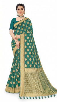 Mrs. SARDARNI Women's Bottle Green Art Silk Gulal Saree with Golden Zari Mango Butta & Tassel Pallu | Premium Ethnic Wear | Mrs. SARDARNI