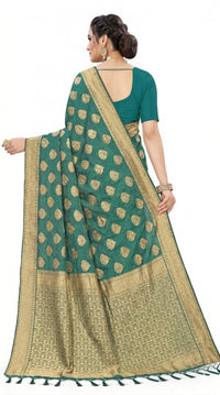 Mrs. SARDARNI Women's Bottle Green Art Silk Gulal Saree with Golden Zari Mango Butta & Tassel Pallu | Premium Ethnic Wear | Mrs. SARDARNI