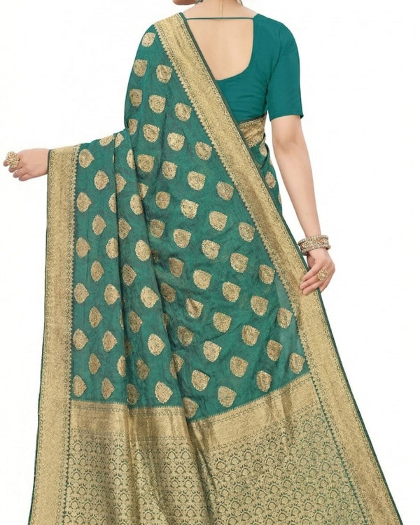 Mrs. SARDARNI Women's Bottle Green Art Silk Gulal Saree with Golden Zari Mango Butta & Tassel Pallu | Premium Ethnic Wear | Mrs. SARDARNI