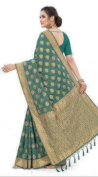 Mrs. SARDARNI Women's Bottle Green Art Silk Gulal Saree with Golden Zari Mango Butta & Tassel Pallu | Premium Ethnic Wear | Mrs. SARDARNI