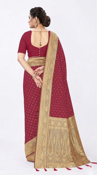 Mrs. SARDARNI Women's Cherry Red Art Silk Gulal Saree with Tiny Golden Zari Buttis & Tassel Pallu | Premium Ethnic Wear | Mrs. SARDARNI