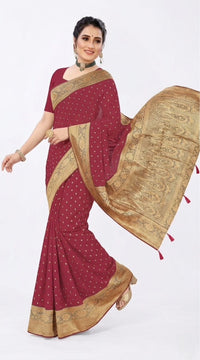 Mrs. SARDARNI Women's Cherry Red Art Silk Gulal Saree with Tiny Golden Zari Buttis & Tassel Pallu | Premium Ethnic Wear | Mrs. SARDARNI