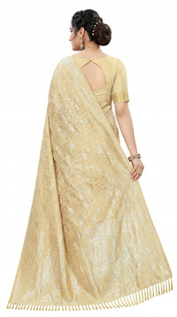 Mrs. SARDARNI Women's Cream Gold Art Silk Gulal Saree with Heavy Gold Floral Jaal & Tassel Pallu | Premium Ethnic Wear | Mrs. SARDARNI