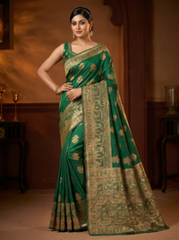 Mrs. SARDARNI Banarasi Jacquard Art Silk Saree - Cream Gold (Morni Collection)