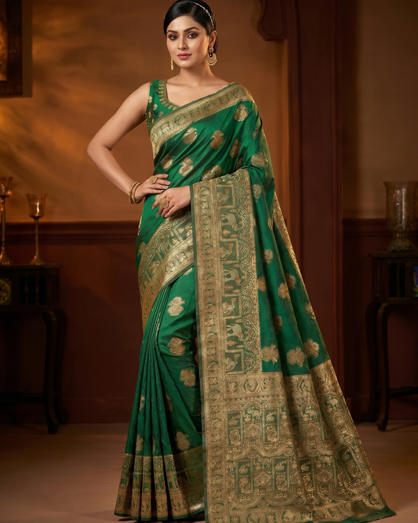 Mrs. SARDARNI Banarasi Jacquard Art Silk Saree - Cream Gold (Morni Collection)