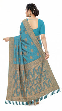 Mrs. SARDARNI Women's Firoza Blue Art Silk Gulal Saree with Heavy Gold Zari Floral Mandalas & Tassels | Premium Ethnic Wear | Mrs. SARDARNI