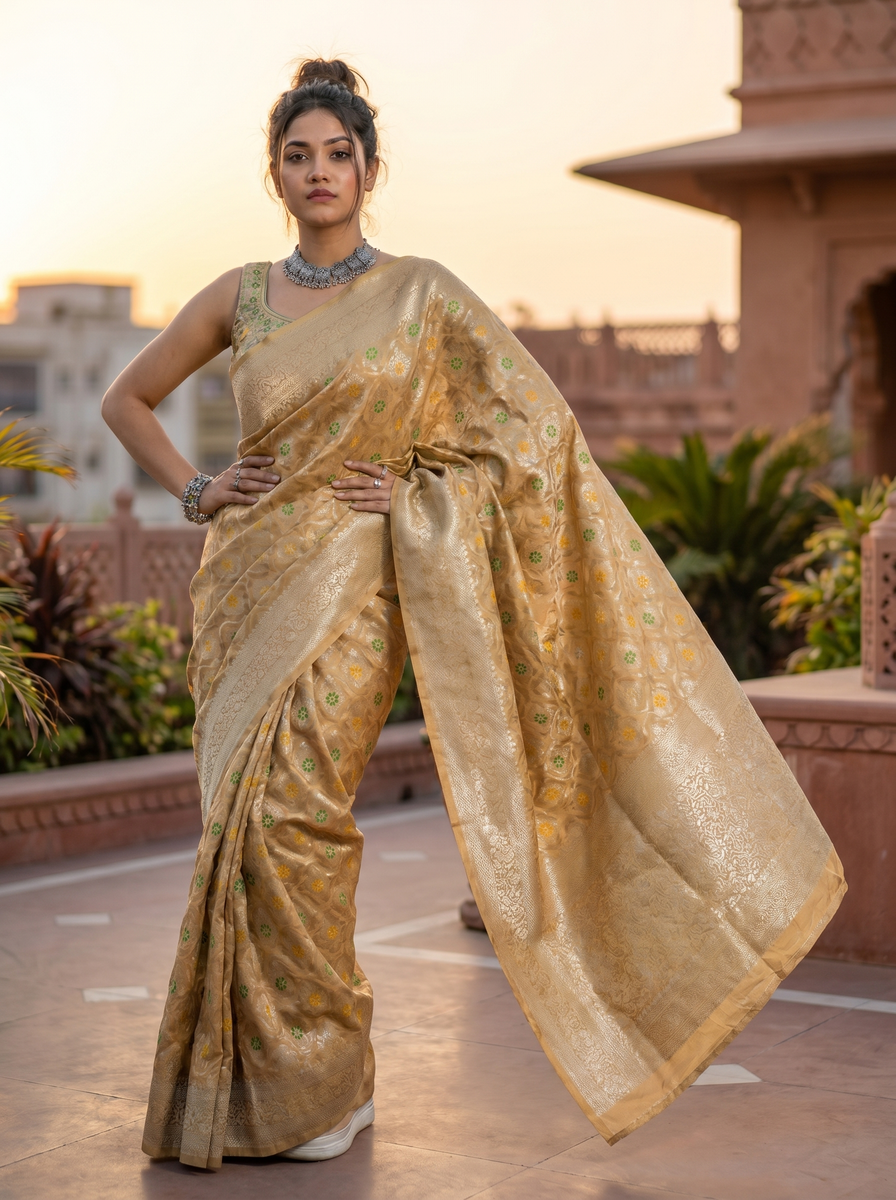 Mrs. SARDARNI Woven Soft Silk Saree - Gold
