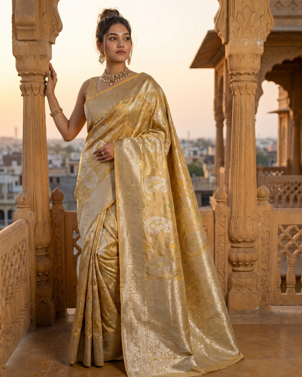Mrs. SARDARNI Woven Soft Silk Saree - Gold