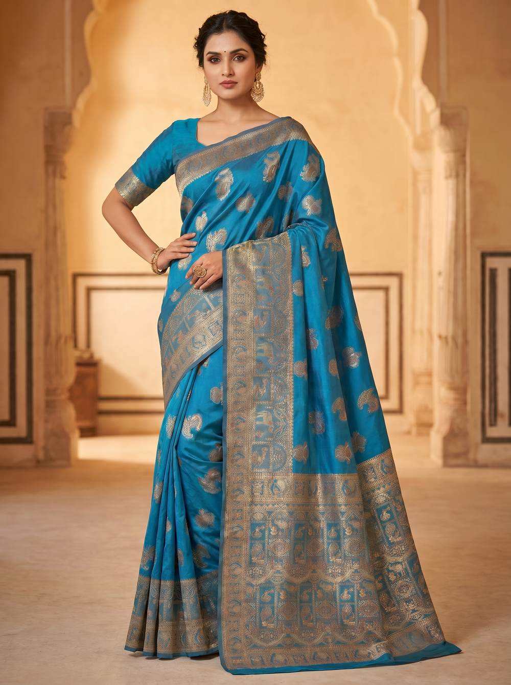 Mrs. SARDARNI Banarasi Jacquard Art Silk Saree - Heritage Teal (Morni Collection)