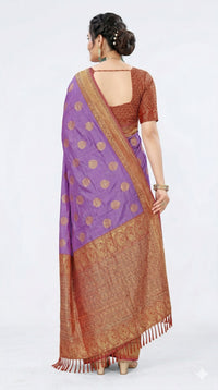 Mrs. SARDARNI Women's Lavender Purple Art Silk Saree with Contrast Red Zari Border & Tassel Pallu | Premium Ethnic Wear | Mrs. SARDARNI