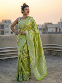 Mrs. SARDARNI Woven Soft Silk Saree - Lime Green