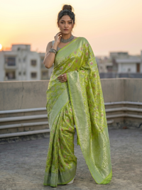 Mrs. SARDARNI Woven Soft Silk Saree - Lime Green