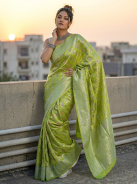 Mrs. SARDARNI Woven Soft Silk Saree - Lime Green