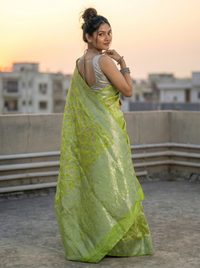Mrs. SARDARNI Woven Soft Silk Saree - Lime Green