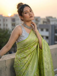 Mrs. SARDARNI Woven Soft Silk Saree - Lime Green