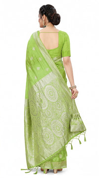 Mrs. SARDARNI Women's Lime Green Art Silk Gulal Saree with Silver Zari Weaving & Matching Potli Bag | Premium Ethnic Wear | Mrs. SARDARNI