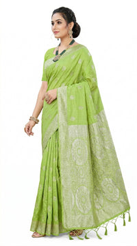 Mrs. SARDARNI Women's Lime Green Art Silk Gulal Saree with Silver Zari Weaving & Matching Potli Bag | Premium Ethnic Wear | Mrs. SARDARNI