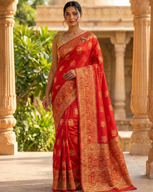 Mrs. SARDARNI Banarasi Jacquard Art Silk Saree - Red (Morni Collection)