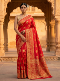 Mrs. SARDARNI Banarasi Jacquard Art Silk Saree - Red (Morni Collection)