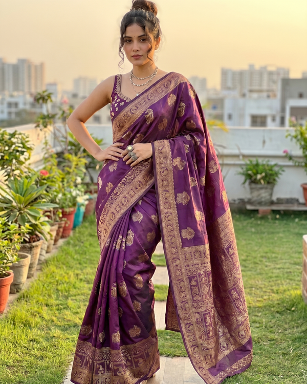 Mrs. SARDARNI Banarasi Jacquard Art Silk Saree - Midnight Nvy (Morni Collection)