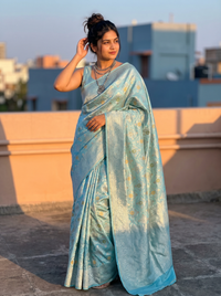 Mrs. SARDARNI Woven Soft Silk Saree - Mint Blue