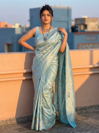 Mrs. SARDARNI Woven Soft Silk Saree - Mint Blue