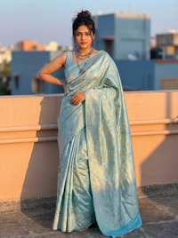 Mrs. SARDARNI Woven Soft Silk Saree - Mint Blue