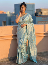 Mrs. SARDARNI Woven Soft Silk Saree - Mint Blue