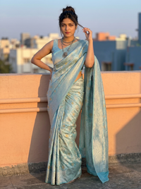 Mrs. SARDARNI Woven Soft Silk Saree - Mint Blue