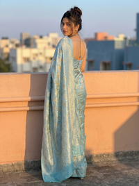 Mrs. SARDARNI Woven Soft Silk Saree - Mint Blue