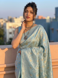 Mrs. SARDARNI Woven Soft Silk Saree - Mint Blue