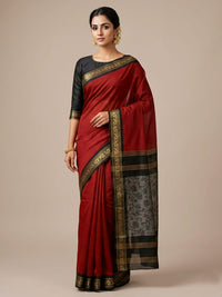 Mrs. SARDARNI Premium Garad Muslin Silk Saree - Maroon & Black Contrast | Premium Ethnic Wear | Mrs. SARDARNI