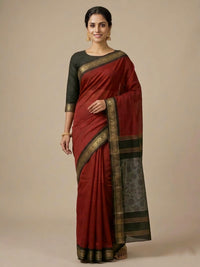 Mrs. SARDARNI Premium Garad Muslin Silk Saree - Maroon & Black Contrast | Premium Ethnic Wear | Mrs. SARDARNI